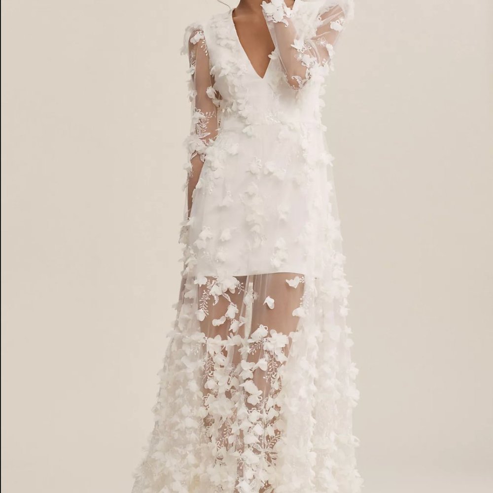 ANTHROPOLOGIE HELSI BLAIR LONGSLEEVE V-NECK FLORAL MAXI DRESS | SIZE MEDIUM